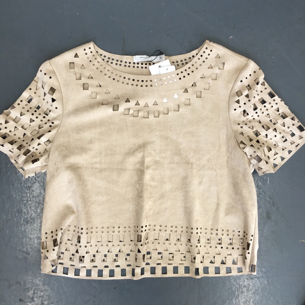 Sara Boo beige faux suede top